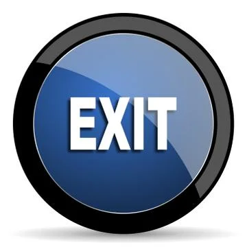 Exit blue circle glossy web icon on white background, round button for intern Stock Illustration