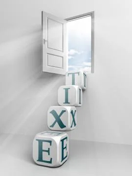 Exit conceptual door and box ladder Stock Illustration