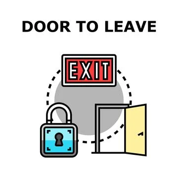 Exit door and padlock symbolizing freedom decision Stock Illustration