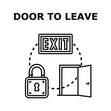 Exit door and padlock symbolizing freedom decision Stock Illustration
