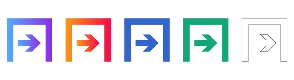 Exit Door Arrow Icon Set Stock Illustration