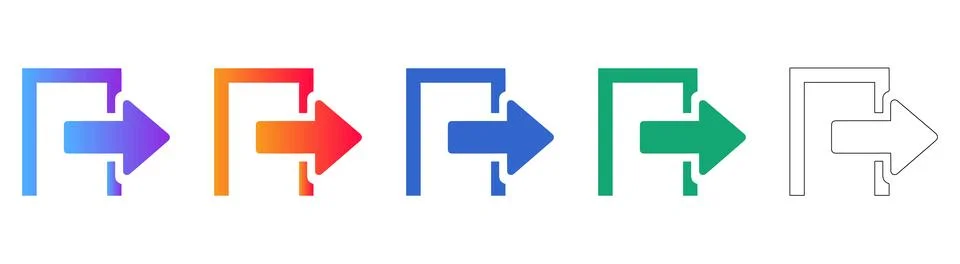 Exit Door Arrow Icon Set Stock Illustration