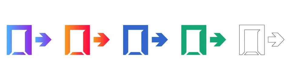Exit Door Icon Set in Modern Gradient and Outline Styles Stock-Illustration