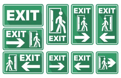 Exit green signs set Stock Illustration
