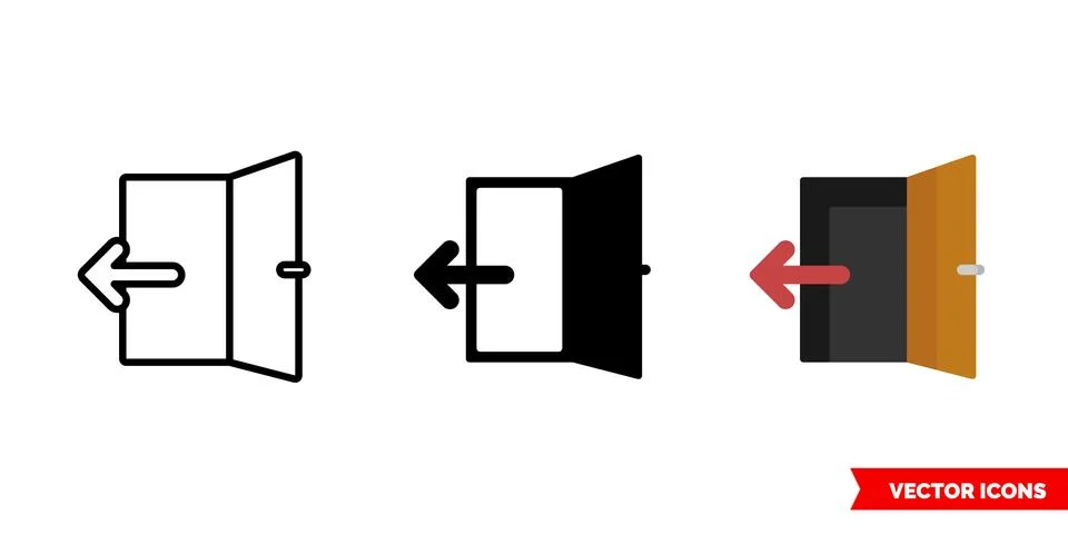 Exit icon of 3 types. Isolated vector sign symbol. Stock Illustration