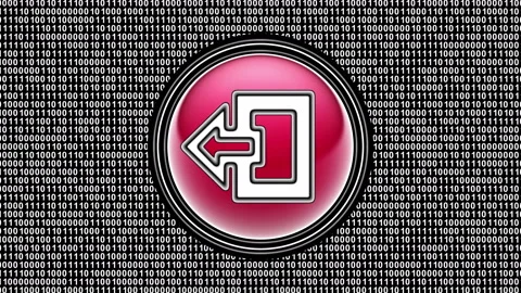 Exit icon. Binary code ( array of bits ) in the screen. Looping footage. 動画素材 123818994