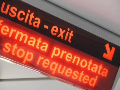 Exit lamp indicator and bus stop request inside a bus Stock Photos