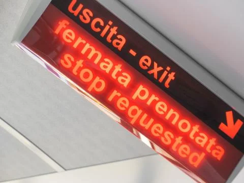 Exit lamp indicator and bus stop request inside a bus Stock Photos