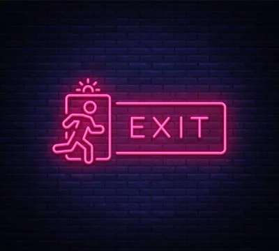 Exit Neon Signboard Vector. Exit neon sign, design template, modern trend design Illustrazione stock