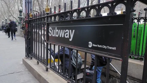 Exit the New York subway Stock Footage 129451381