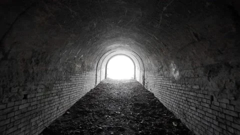 Exit from the old abandoned brick arch tunnel of the 19th century Stock Footage 150142827