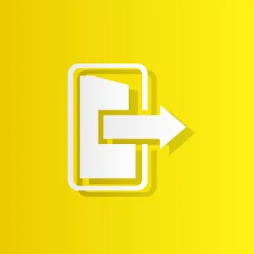 Exit open door with arrow white icon with shadow Stock Illustration
