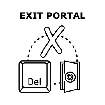 Exit portal concept with delete button and crossed out door Stock Illustration