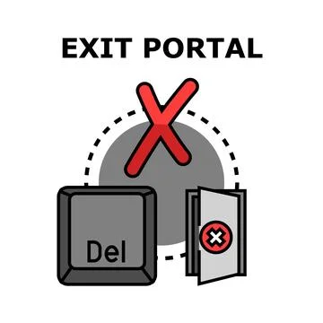 Exit portal concept with delete button and crossed out door Stock Illustration