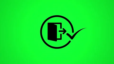 Exit sign with check mark and arrow, concept of leaving or successful depar.. Stock Footage 346498143