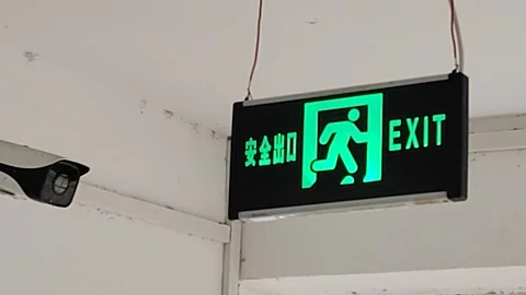 Exit sign hanging in the aisle Stock-Footage 343655016