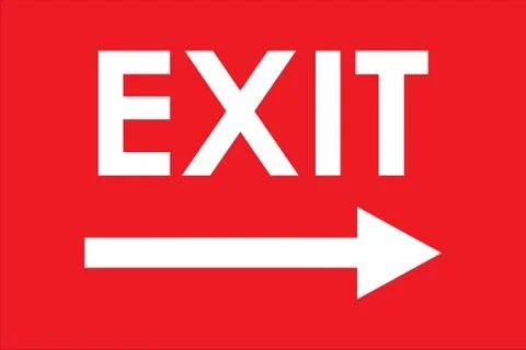 Exit sign right arrow. Red background. Warning symbol directional. Illustrazione stock