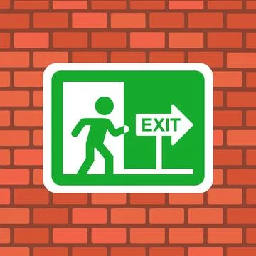 Exit sign on the wall. Illustrazione stock