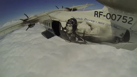 The exit of skydivers. Stock Footage 71225229