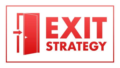 Exit Strategy icon, label. Emergency, protection. Vector stock illustration. Stock Illustration