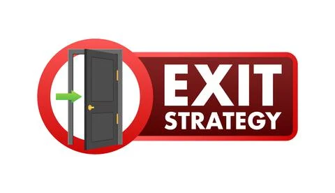 Exit Strategy icon, label. Emergency, protection. Vector stock illustration. 스톡 일러스트