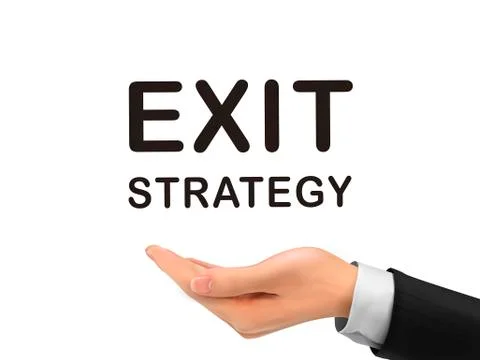 Exit strategy words holding by realistic hand 스톡 일러스트