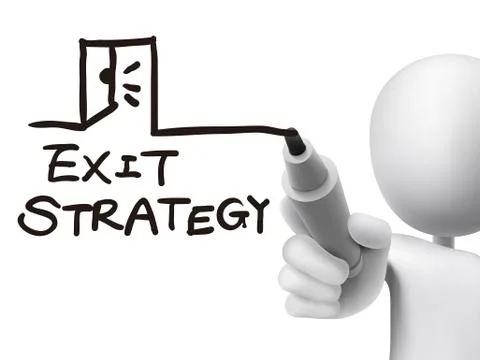 Exit strategy words written by 3d man Stockillustratie