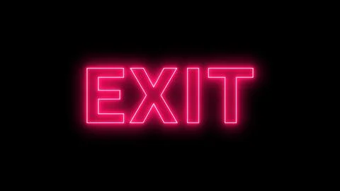 Exit text with neon glow effect black background Foto stock