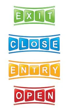 Exit,Close,Entry,Open signs set Stock Illustration