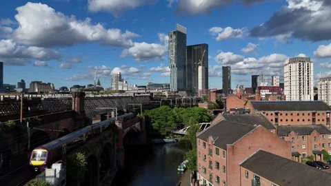 Exiting Downtown Manchester By Train Stock Footage 277466455