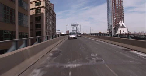 Exiting the Manhattan Bridge into Brooklyn Stock Footage 51237846
