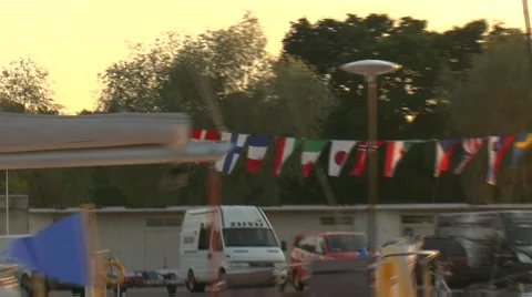 Exiting from the marina, romantic sunset reflected in water. Stock Footage 49558742
