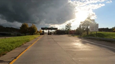Exiting Pa. Turnpike at the Rt. 30 Greensburg exit, EZ Pass, Toll by plate Stock Footage 219029488