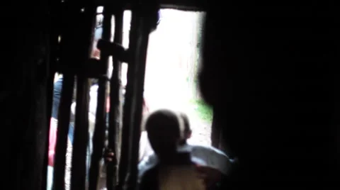 Exiting poor village mud house in Africa, Samburu, Kenya Stock Footage 51834639