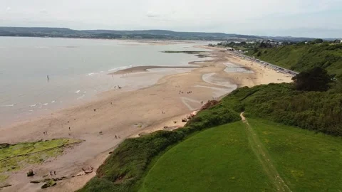 Exmouth at low tide, drone view of the beach and cliffs Stock Footage 159409361