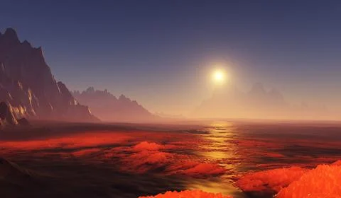 The exoplanet in evolution. Volcanic activity on the surface of young extra.. Stock Illustration