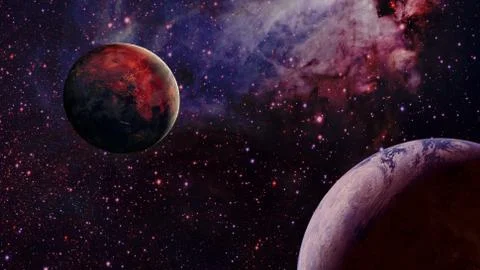 Exoplanet, exomoons and galaxy. Elements of this image are furnished by NASA Stock Photos