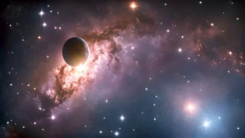 Exoplanet orbiting a glowing nebula in deep space Stock-Footage 336049866