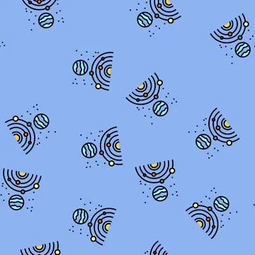 Exoplanet space exploration vector seamless pattern 스톡 일러스트