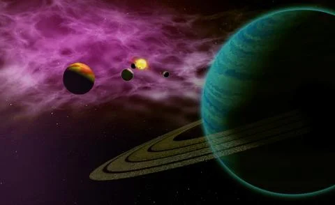 Exoplanets in foreign solar system Stock Illustration