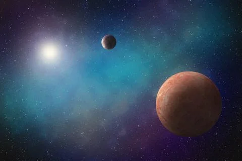 Exoplanets orbiting a bright star Stock Illustration