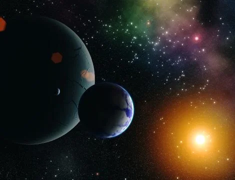 Exoplanets in outer space. Illustrazione stock