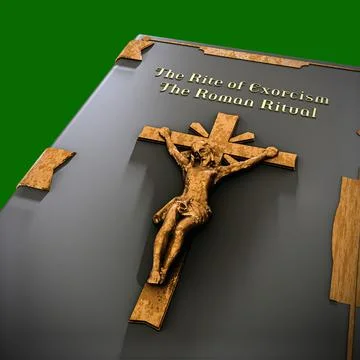 Exorcism book on green background Stock Illustration