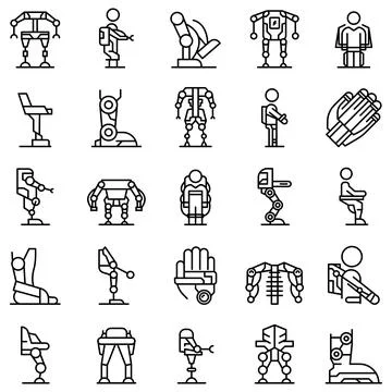 Exoskeleton icons set outline vector. Artificial cyber body Stock Illustration