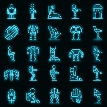 Exoskeleton icons set vector neon Stock Illustration