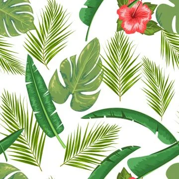 Exotic abstract vector jungle or tropical leaf and flower seamless pattern Stock Illustration