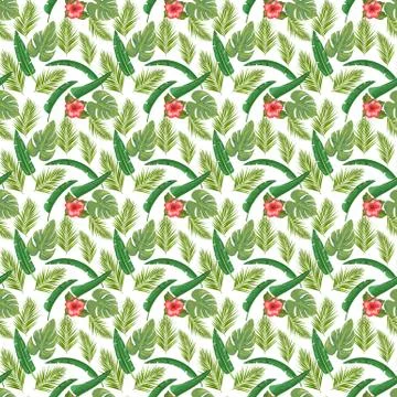 Exotic abstract vector jungle or tropical leaf and flower seamless pattern Illustrazione stock