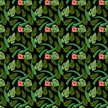Exotic abstract vector jungle or tropical leaf and flower seamless pattern 스톡 일러스트