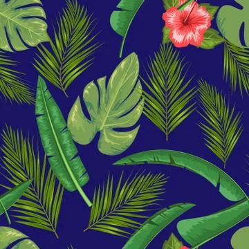 Exotic abstract vector jungle or tropical leaf and flower seamless pattern Stock Illustration