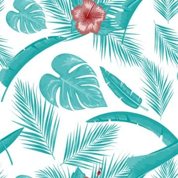 Exotic abstract vector jungle or tropical leaf and flower seamless pattern イラスト素材